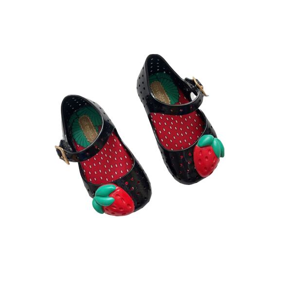 Mini Melissa Black Furadinha Strawberry Flats Size 5 - Picture 1 of 4